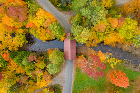 Aerial view of Vermont and the surrounding area during peak foliage in Fall.の写真素材