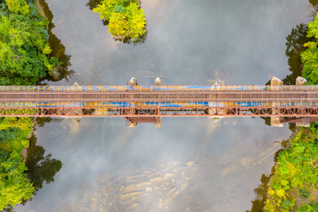 Aerial view of the CSX - Catskill Creek Bridge in Catskill, New York.