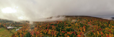 Aerial view of Vermont and the surrounding area during peak foliage in Fall.の写真素材