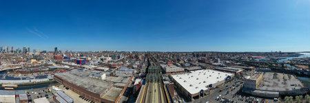 Brooklyn, New York - Apr 8, 2021: Ninth Street Bridge at the Smith and 9th Street Subway station in...