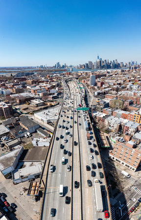 Brooklyn, New York - Apr 8, 2021: The Gowanus Canal and a view of Downtown Brooklyn in New York City.のeditorial素材