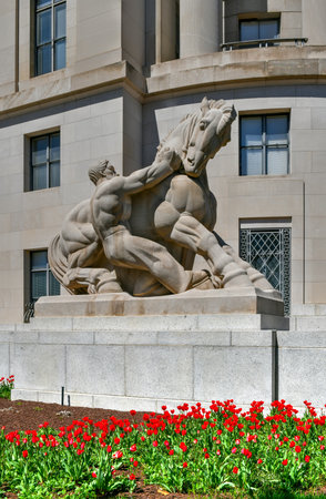Washington, DC - Apr 3, 2021: Art Deco facade of the Federal Trade Commission Building in Washington, DC.のeditorial素材