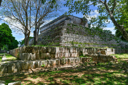 The House of Turtles with the detail of a turtle at Uxmal, Mexico.