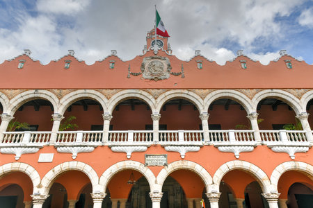 Facade of the City Hall (Palacio Municipal) in Merida, Yucatan, Mexico.のeditorial素材
