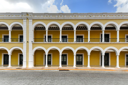 The Palace Museum in Campeche, Mexico. It is a large museum at the plaza that has exhibits about the city's logwood industry and salt trading.のeditorial素材