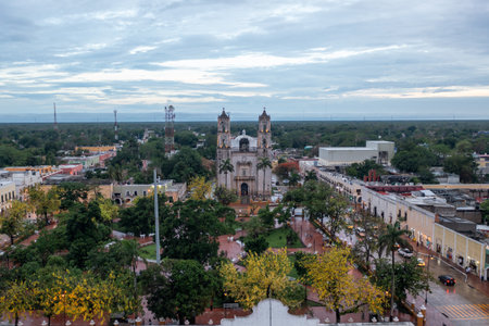 Cathedral of San Gervasio, a historic Church in Valladolid in the Yucatan peninsula of Mexico. Built in 1706 to replace the original 1545 edifice that was destroyed by the Spanish colonial government.のeditorial素材