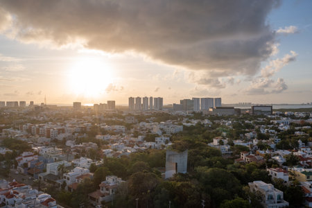Panoramic view of the skyline of Cancun, Quintana Roo, Mexico at dawn.のeditorial素材