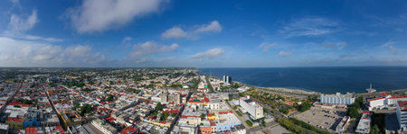 Panoramic view of the skyline of Campeche, the capital of the state of Campeche, a World Heritage Site in Mexico.のeditorial素材