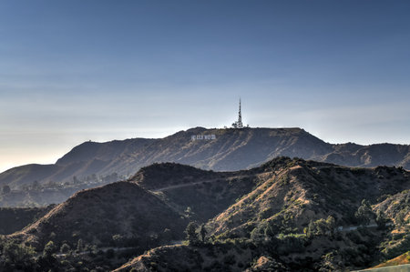 Hollywood, California - July 26, 2020: The world famous landmark Hollywood Sign in Los Angeles, California.のeditorial素材