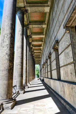 Munich, Germany - July 6, 2021: Columns at Haus der Kunst Art Museum in Munich, Bavaria, Germany