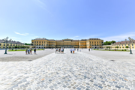 Vienna, Austria - Jul 16, 2021: Schonbrunn Palace or Schloss Schoenbrunn is an imperial summer residence in Vienna, Austria. Schonbrunn Palace is a major tourist attraction in Vienna, Austria.のeditorial素材