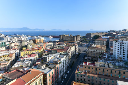 Aerial view of Naples, Italy, and his harbor on Mediterranean Sea.の写真素材