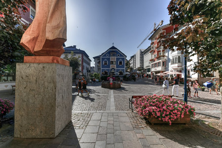 Ortisei, Italy - Aug 14, 2021: Beautiful landscape of Saint Anthony's Chapel located in Ortisei Village - Trentino Alto Adige in the site of Dolomites - the Unesco Wold heritage.のeditorial素材