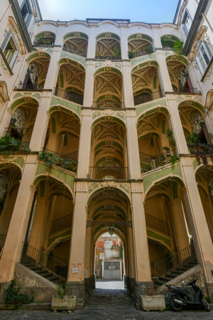 Naples, Italy - Aug 16, 2021: The Spanish Palazzo, known as the Palazzo dello Spagnolom in Italian, is a palace of notable architecture in Naples, Italy.のeditorial素材