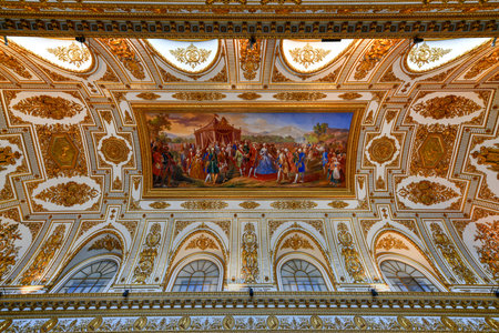 Caserta, Italy - Aug 21, 2021: A internal view of the Royal Palace of Caserta, a historic palace commissioned in the 18th century by Charles of Bourbon, king of Naples.のeditorial素材