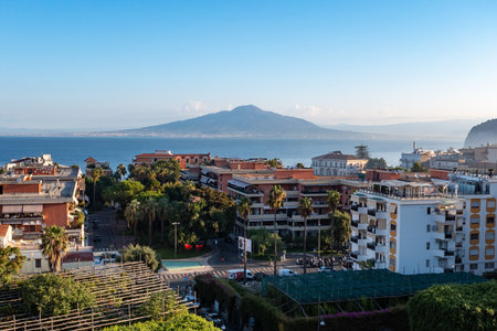 Sorrento and the bay of Naples looking towards Vesuvius at dawn in Italy.