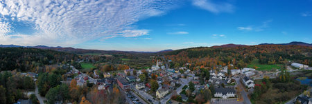 White Community Church in the famous ski town of Stowe in Vermont during the fall.の写真素材