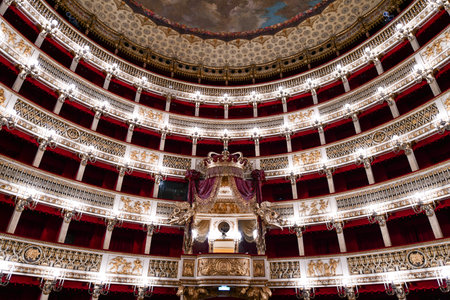 Naples, Italy - August 18, 2021: The Teatro di San Carlo in Napoli. Teatro di San Carlo is the oldest continuously active venue for public opera in the world, opening in 1737.のeditorial素材