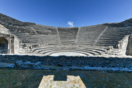 Odeon (small theatre) built around 80 BC in ancient Pompeii (UNESCO World Heritage Site), Italy.のeditorial素材