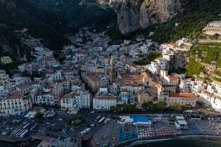 Amalfi, Italy - Aug 28, 2021: Aerial view of the city of Amalfia along the Amalfia Coast in Italy.のeditorial素材