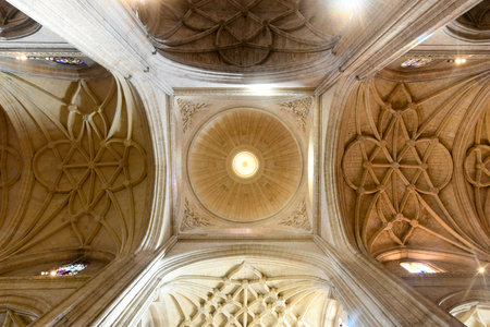Segovia, Spain - Nov 27, 2021: Ancient architecture ceiling of Cathedral of Segovia interior view in Spain.の写真素材