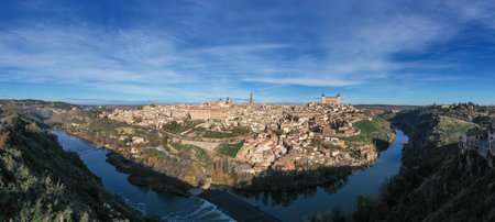 Panoramic view of the skyline of the city of Toledo, Spain.の写真素材
