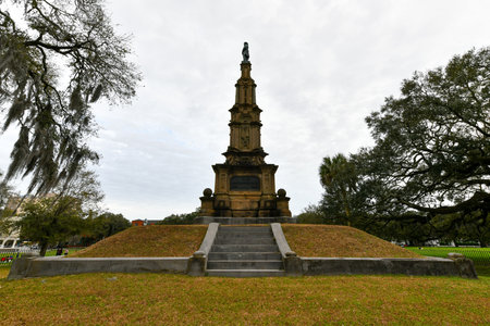 Civil War Confederate Statue Monument located in Forsyth Park in Savannah Georgiaの写真素材