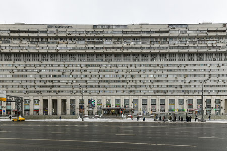Moscow, Russia - July 5, 2017 - Residential Complex Bolshaya Tulskaya. This housing complex is 400 meters long and has 16 stories. The construction was completed in 1986.のeditorial素材
