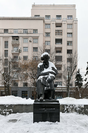 Moscow, Russia - Jan 23, 2022: Monument to Nikolai Gavrilovich Chernyshevsky on Pokrovka street in Moscow, Russia.のeditorial素材