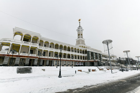 View on the Northern river terminal in Moscow, Russia. The terminal was built in 1937.のeditorial素材