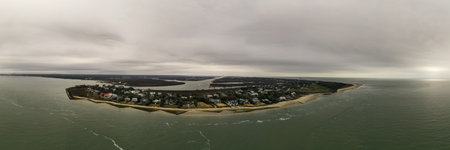 Aerial view of Sullivan's island Charleston, South Carolina on a cloudy day.の写真素材