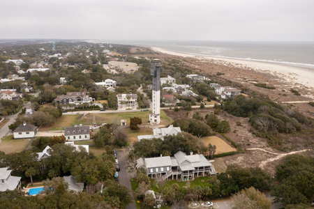 The modern monolithic Sullivan's Island Lighthouse, the last major lighthouse built by the federal government, resembles an air traffic control tower more than a traditional lighthouse.の写真素材