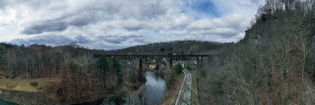 View of the Rosendale, NY Train Trestle from the Joppenbergh Mountain. Part of the Wallkill Rail Trail in upstate NY.の写真素材