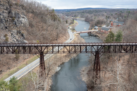 View of the Rosendale, NY Train Trestle from the Joppenbergh Mountain. Part of the Wallkill Rail Trail in upstate NY.の写真素材