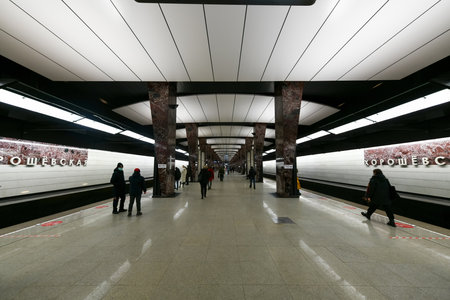 Moscow, Russia - Jan 26, 2023: Khoroshyovskaya Metro Station in Moscow, Russia.のeditorial素材