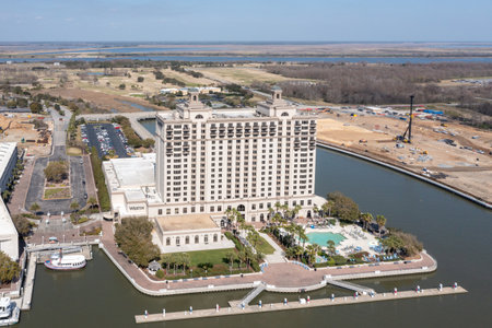 Savannah, Georgia - Feb 23, 2023: The Westin Savannah Harbor Golf Resort Spa, a four-diamond resort along the iconic Savannah River, neighbors Savannah's historic district.のeditorial素材
