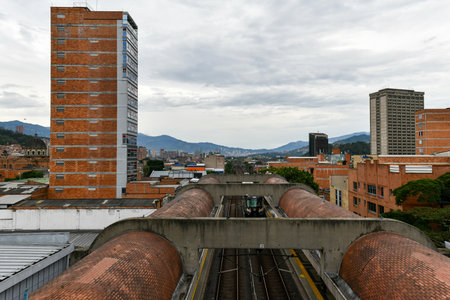 Metro station of San Antonio in MedellÃ­n, Antioquia, Colombia with train.のeditorial素材