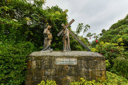 Statue of Jesus at Montserrat Stations of the Cross in Monserrate, Colombiaのeditorial素材