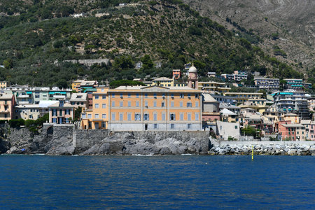 View of small sea port in Nervi district (Porticciolo di Nervi) in Genoa, Italy.の写真素材