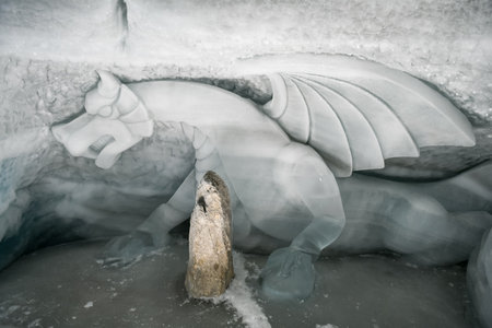 Ice sculptures in the Matterhorn Galcier Paradise in Zermatt, Switzerland.の写真素材