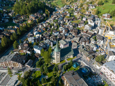 Parish church of St Mauritius (Pfarrkirche St. Mauritius), Zermatt, Switzerland.の写真素材
