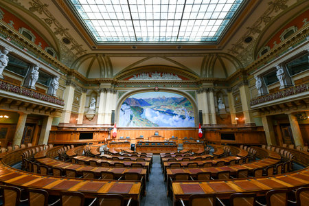Bern, Switzerland - Aug 11, 2022: Hall of the National Council of the Swiss Confederation.のeditorial素材