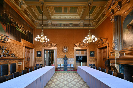 Hamburg, Germany - Jul 13, 2023: Interior of the Town hall of Hamburg, Germany.のeditorial素材