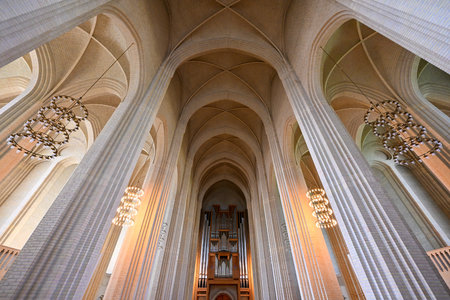Copenhagen, Denmark - Jul 16, 2023: Grundtvigâs Church located in the Bispebjerg district of Copenhagen, Denmark. It is a rare example of expressionist church architecture.のeditorial素材