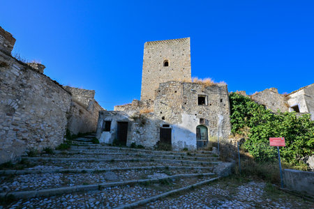 The abandoned village of Craco, Basilicata region, Italy.の写真素材