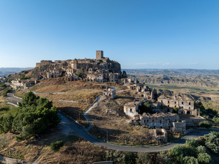 Aerial view of the abandoned village of Craco, Basilicata region, Italy.の写真素材