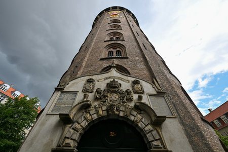 Copenhagen, Denmark - Jul 17, 2023: The Round Tower is a 17th-century tower in Copenhagen, Denmark, one of the many architectural projects of Christian IV of Denmark.のeditorial素材
