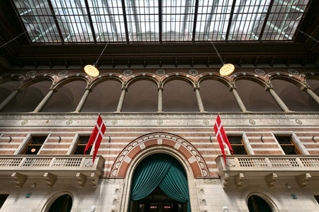 Copenhagen, Denmark - Jul 17, 2023: Copenhagen town hall Interior. Historic City Hall Building in Denmark. interior Hall building Kobenhavns located on Square in central Copenhagen.のeditorial素材