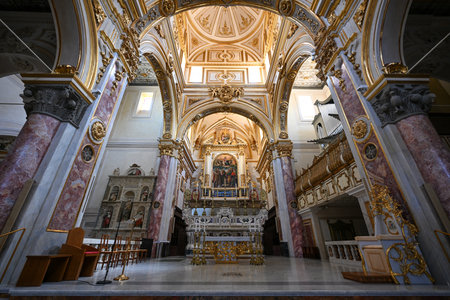 Matera, Italy - Aug 9, 2023: Cathedral or Duomo of Santa Maria della Bruna. Interior. Italy,...