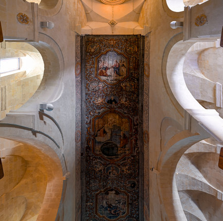 Matera, Basilicata, Italy - Aug 10, 2023: The medieval rock church San Pietro Barisano carved into...